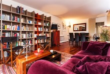 Weekly rental of furnished 3-room apartment for 4 w/ balcony & library, République Paris 10th