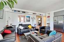 Furnished monthly rental modern one bedroom with panoramic view of Paris in tolbiac place d`Italie Paris thirteenth district / 13th arrondissement