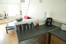 Fully furnished and well-equipped duplex apartment w/ balcony sleeps 4,Etienne Marcel, Paris 1st, Weekly or monthly rental