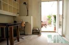 Romantic vacation in short-term apartment rental, 2-rooms, fully furnished, outdoor dining on large terrace, Paris 1st