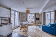 Location meublée en bail mobilité d'un F2 de standing avec terrasse neuf à Plaisance Pernety Paris 14ème