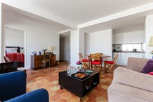 Modern, furnished large apartment in Paris 15th arrondissement with 2 rooms, terrace w/ view of Eiffel Tower